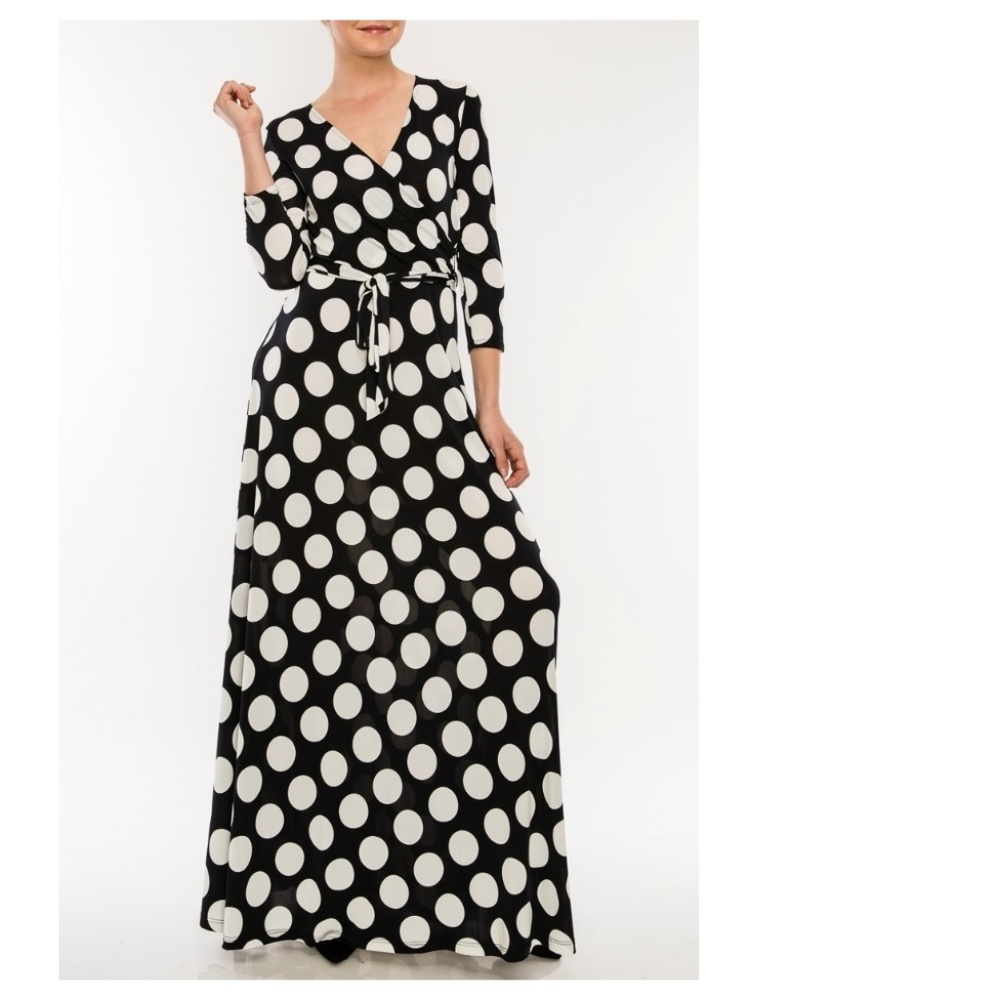 BLACK AND WHITE POLKA DOT MAXI DRESS - Picture 3 of 7